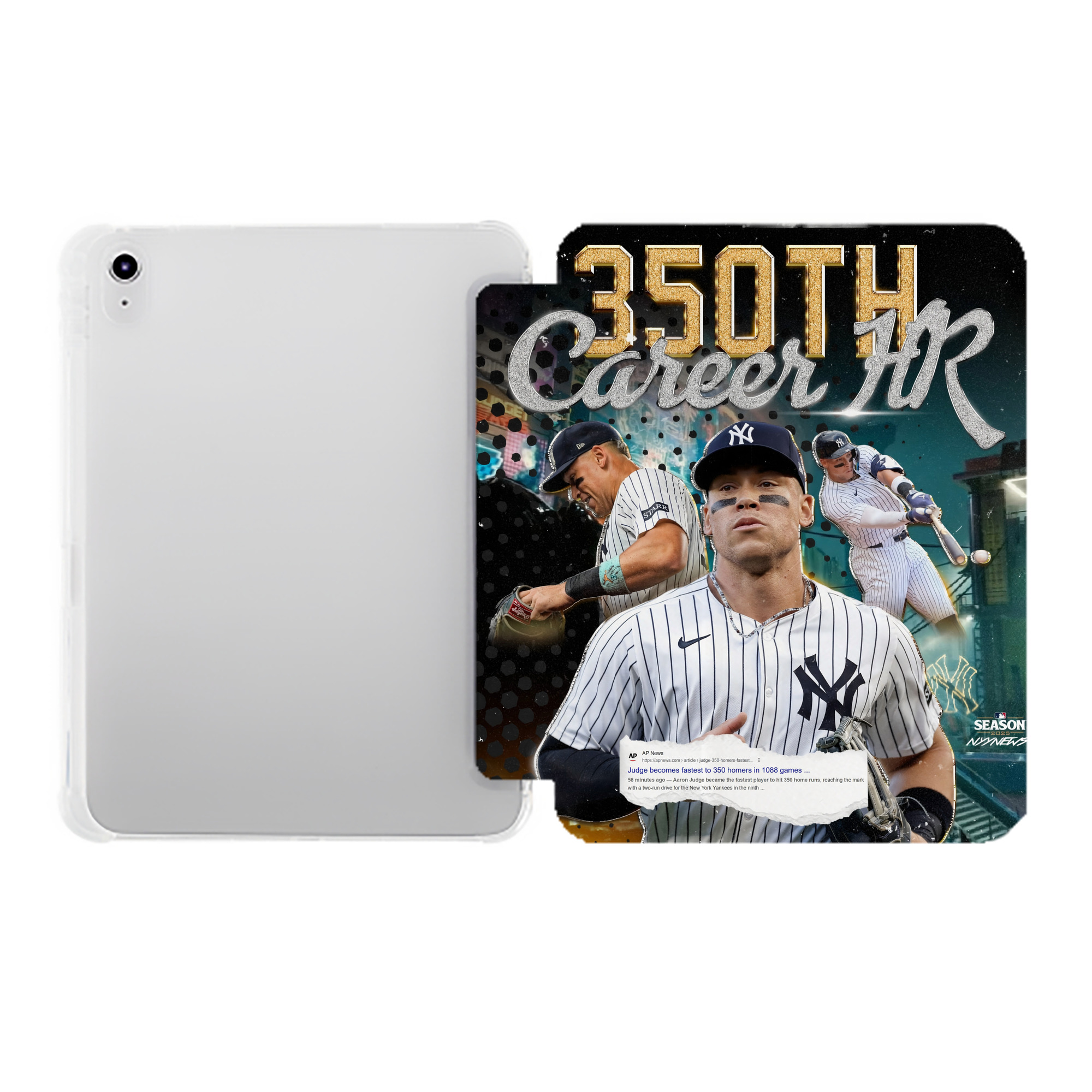 Aaron Judge's 350th Career Home Runs Premium Tri-Fold PU Leather & Silicone IPad Case With Pencil Slot – Fits 9.5,10.5,10.9 – Adjustable Stand, Slim, Protective